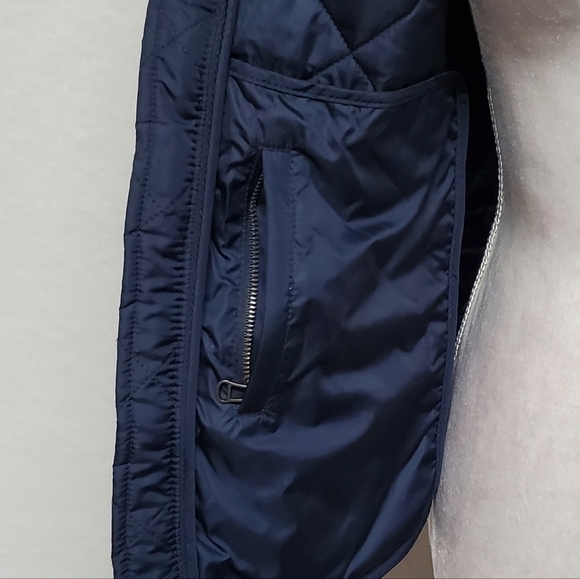 VINTAGE Polo Ralph Lauren Navy Blue Quilted Faux Suede Logo Crest Puffer Vest XS - Picture 15 of 16